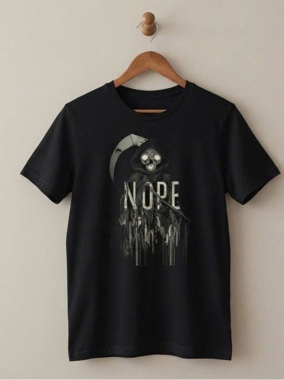 Black Short-Sleeve Tee with 'NOPE' Skull Graphic